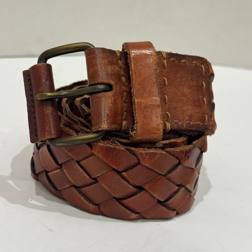 American Eagle Outfitters Mens Woven Western Leather Belt Brown Size M up to 42"
